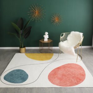 rectangular carpet design with colored organic shapes