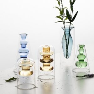 double layer glass vases with forms and colors