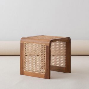 retro style vintage side table made of solid wood and rattan