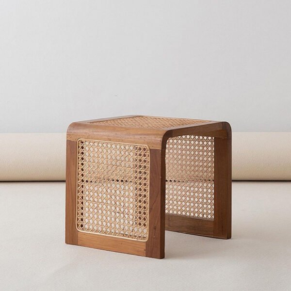 retro style vintage side table made of solid wood and rattan