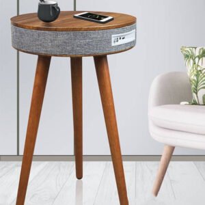 Round side table incorporating bluetooth Audi and wireless charging