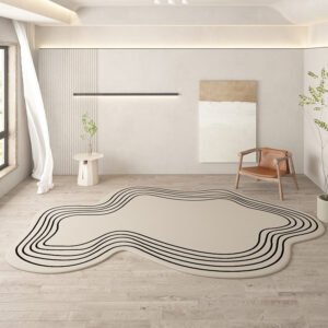 organic rug shape minimal style black and white colors