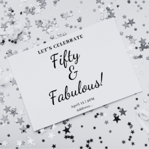 Chic style invitation e-card design fifty and fabulous black and white colors