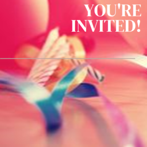 digital e-card invitation design with a party feel and colorful.